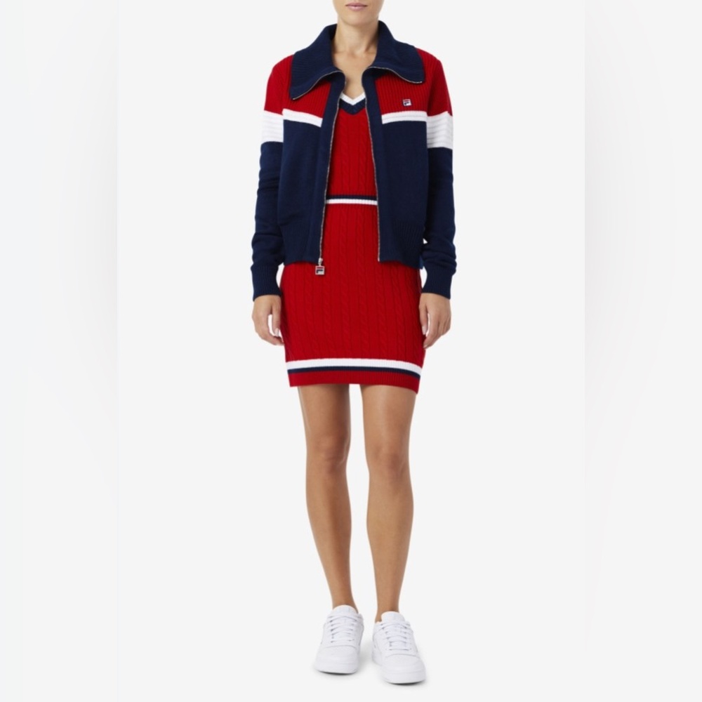 Fila Red Navy White Knit Sweater Jacket